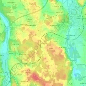 Mapa topográfico Rochepoule, altitud, relieve
