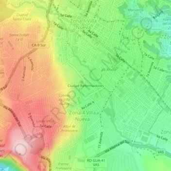 Mapa topográfico Ciudad Reformadores, altitud, relieve