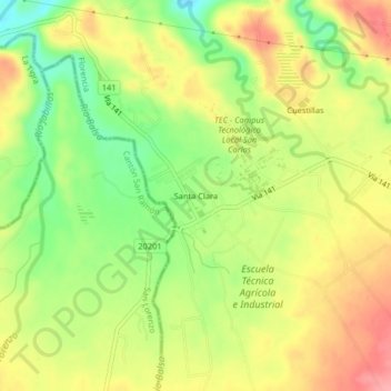 Mapa topográfico Santa Clara, altitud, relieve