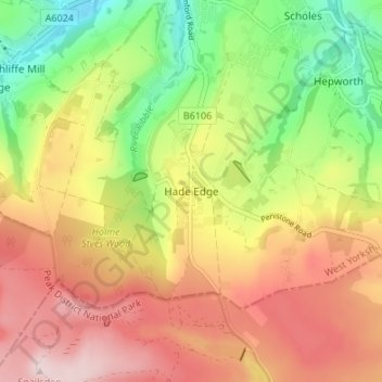Mapa topográfico Hade Edge, altitud, relieve