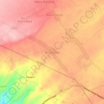 Mapa topográfico Bilog-bilog, altitud, relieve