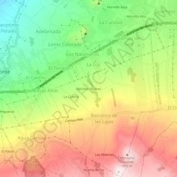 Mapa topográfico Melchor Álvarez, altitud, relieve