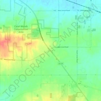 Mapa topográfico Coral, altitud, relieve