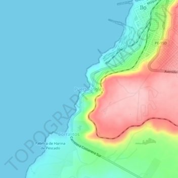 Mapa topográfico Puerto Ingles, altitud, relieve