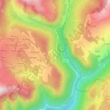 Mapa topográfico Le Plan des Granges, altitud, relieve
