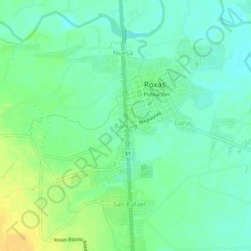 Mapa topográfico Bantug, altitud, relieve