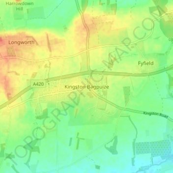 Mapa topográfico Kingston Bagpuize, altitud, relieve