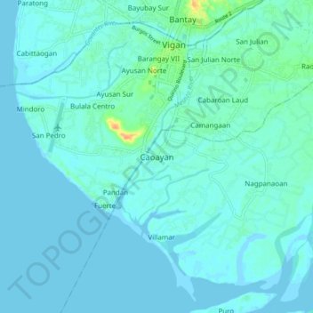 Mapa topográfico Caoayan, altitud, relieve