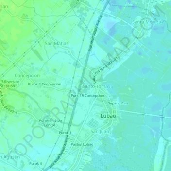 Mapa topográfico Purok 1B Concepcion, altitud, relieve