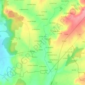Mapa topográfico Crapon, altitud, relieve