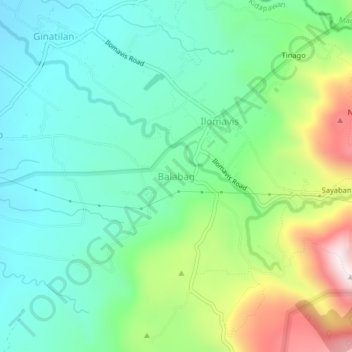 Mapa topográfico Balabag, altitud, relieve