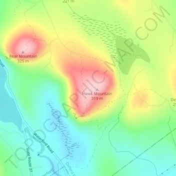 Mapa topográfico Hawk Mountain, altitud, relieve