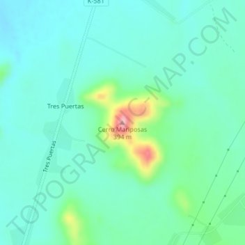 Mapa topográfico Cerro Mariposas, altitud, relieve