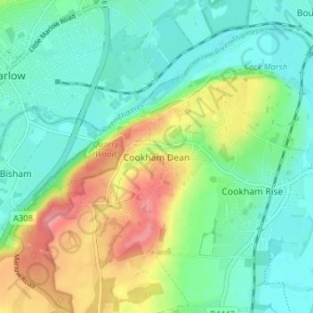 Mapa topográfico Cookham Dean, altitud, relieve
