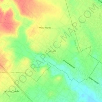 Mapa topográfico Cuanalá, altitud, relieve