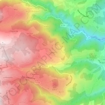 Mapa topográfico Contéol, altitud, relieve