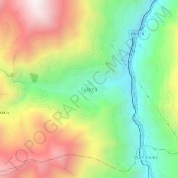 Mapa topográfico Soqma, altitud, relieve