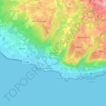 Mapa topográfico Beaufils, altitud, relieve