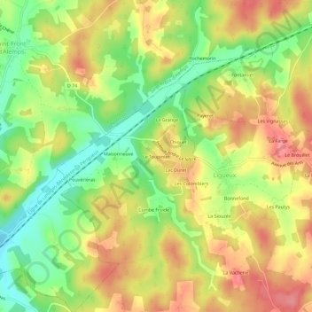 Mapa topográfico Le Toupinier, altitud, relieve