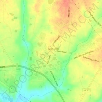 Mapa topográfico Buies Creek, altitud, relieve