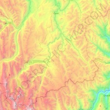 Mapa topográfico San Miguel de Cauri, altitud, relieve