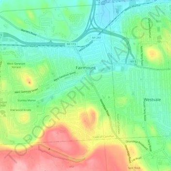 Mapa topográfico Fairmount, altitud, relieve