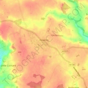 Mapa topográfico Newton, altitud, relieve