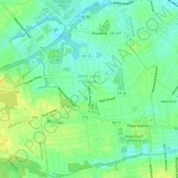 Mapa topográfico West Long Branch, altitud, relieve