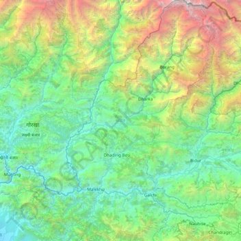 Mapa topográfico Dhading, altitud, relieve