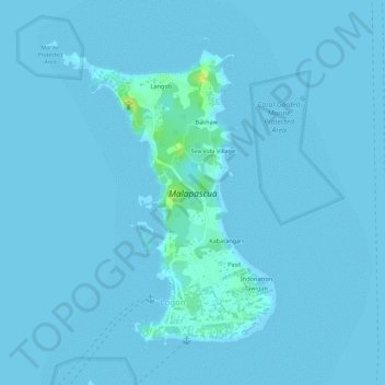 Mapa topográfico Malapascua, altitud, relieve
