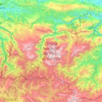 Mapa topográfico Picos de Europa National Park, altitud, relieve