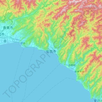 Mapa topográfico Aki, altitud, relieve