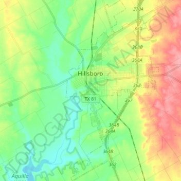 Mapa topográfico Hillsboro, altitud, relieve