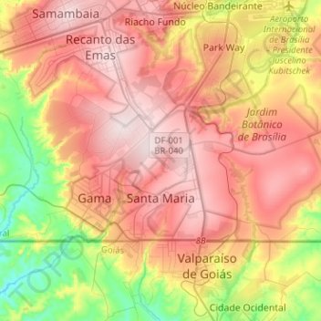 Mapa topográfico Santa Maria, altitud, relieve
