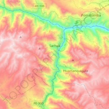 Mapa topográfico Sarhua, altitud, relieve