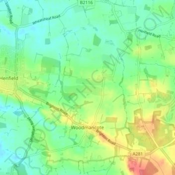 Mapa topográfico Woodmancote, altitud, relieve