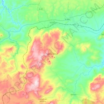 Mapa topográfico Cañete la Real, altitud, relieve