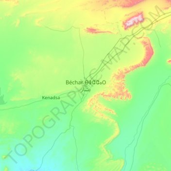 Mapa topográfico Béchar, altitud, relieve