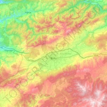 Mapa topográfico Bolu merkez, altitud, relieve