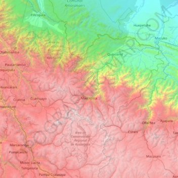 Mapa topográfico Quispicanchi, altitud, relieve