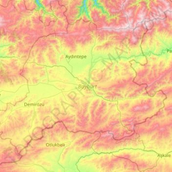 Mapa topográfico Bayburt, altitud, relieve