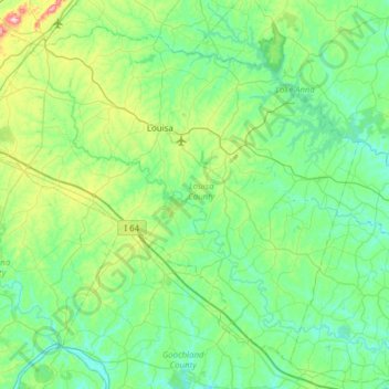 Mapa topográfico Louisa County, altitud, relieve