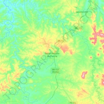 Mapa topográfico Santo Antônio da Platina, altitud, relieve
