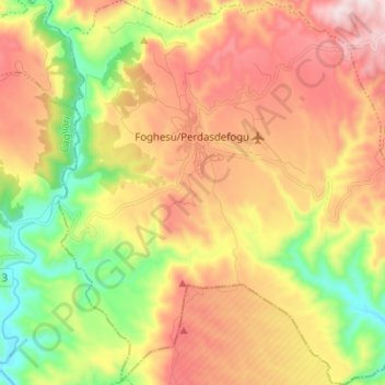 Mapa topográfico Foghesu/Perdasdefogu, altitud, relieve