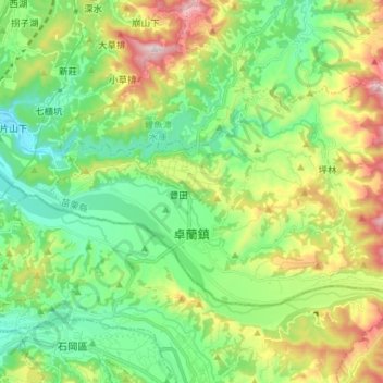 Mapa topográfico 卓蘭鎮, altitud, relieve