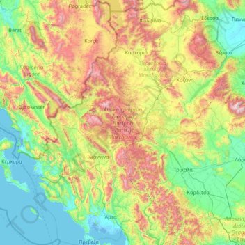 Mapa topográfico Epirus - Western Macedonia, altitud, relieve