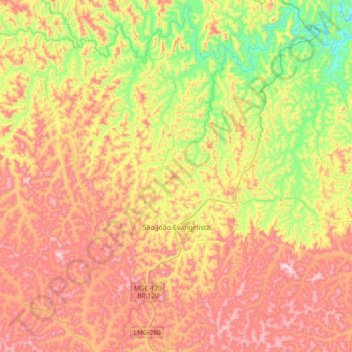 Mapa topográfico São João Evangelista, altitud, relieve