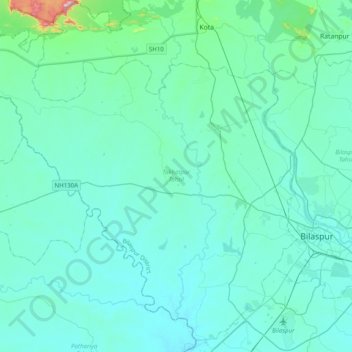 Mapa topográfico Takhatpur Tahsil, altitud, relieve