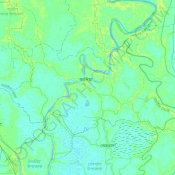 Mapa topográfico Kalia Upazila, altitud, relieve