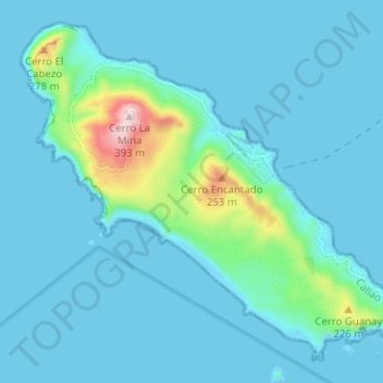 Mapa topográfico Isla San Lorenzo, altitud, relieve